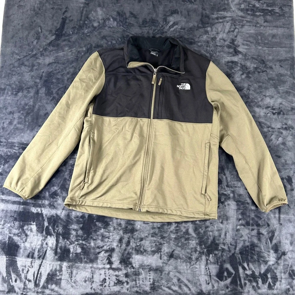 The North Face Softshell Jacket Mens XL Olive Green Black Full Zip Fleece Lined